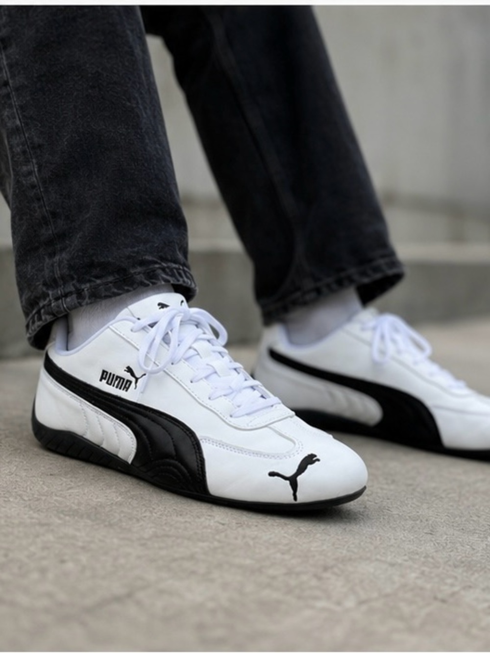 Puma White and Black Classic Low-Top Sneakers — Iconic Formstrip